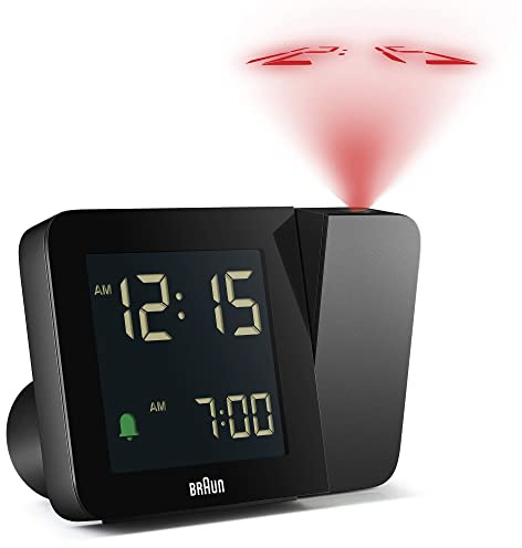 Braun Digital Projection Alarm Clock with 4 Backlight Options, Negative LCD Display, Quick Set, Beep Alarm in Black, Model BC15B