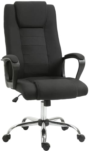 Vinsetto Bürostuhl Ergonomischer Schreibtischstuhl mit Armlehne Schwarz | Höhenverstellbarer Drehstuhl mit Leinenoptik, Gepolstert Computerstuhl