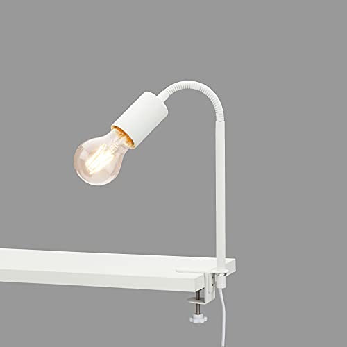 Briloner Leuchten - Lampada a morsetto, lampada a morsetto, 1x E27, max. 10 Watt, incl. interruttore a cavo, incl. braccio flessibile, metallo, bianco, 477mm