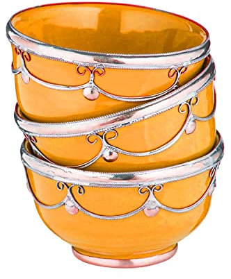3er SET Orientalische kleine Keramikschale Schale Rund Miranda Gelb Ø 11cm Groß | bunte marokkanische Keramik Tapas Fingerfood Schalen bunt | Orient Keramikschalen klein als Geschirr & Dekoration