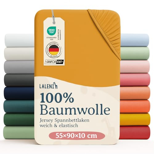 Laleni Jersey Spannbettlaken, 55x90cm, für Baby Beistellbett & Stubenwagen, 100% Baumwolle, Oeko-TEX Zertifiziert, 2er Set, Gelb
