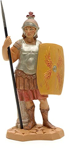 Holyart Soldat handcoloriert, mit Schild, 12 cm Fontanini