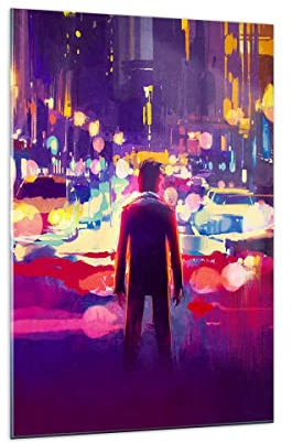 Bilder auf Glas 70x100cm Glasbild futuristisch Grafik Stadt Beleuchtung Groß Wanddeko Bild im Glas Schlafzimmer Küche Deko Wandbilder Dekoration Wohnzimmer Modern Wand Kunstdruck Art GPA70x100-3189