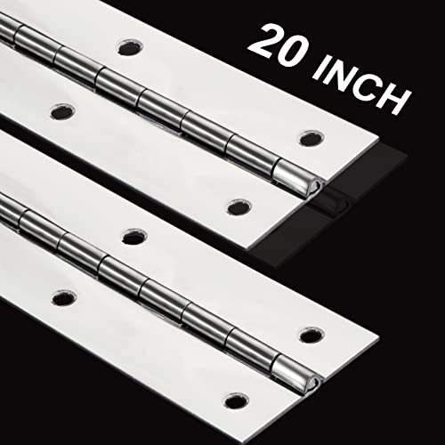 2Pack Heavy Duty Piano Hinge, 2 Open Width x 20 Continuous & Piano Hinges, 0.06” Thick Stainless Steel Piano Hinge with Holes, Polished Stainless Furniture Hinges for Cabinet Door Cases Woodworking