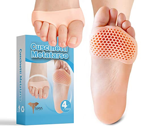 Surus Equipment 4 Cuscinetti Metatarsali Professionali in Gel per Avampiede, Sollievo Immediato da Dolori e Vesciche, Prevenire Infiammazione, Ergonomici, Inodori e Riutilizzabili, Taglia Uomo Donna