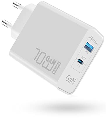 70W USB C Ladegerät 2-Port USB C Netzteil Type C PD GaN Netzteil für MacBook Pro/Air Dell XPS 15 Google iPhone 14/13 iPad Pro Google Pixel Lenovo Samsung Galaxy S23 Ultra S22