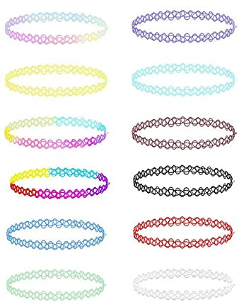 IERCZA 12 pièces colliers élastiques, ras de cou fille, arc-en-ciel bijoux mode, en caoutchouc, plastique élastique