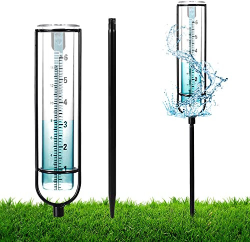 Luter Pluviometro da Giardino, Bilance Nominali da 6 Pollici/15,2cm Pluviometro da Giardino con Supporto e Porta Tubo in Metallo Rimovibile Vetro Rain Gauge per Cortile Prato Giardino Recinzione