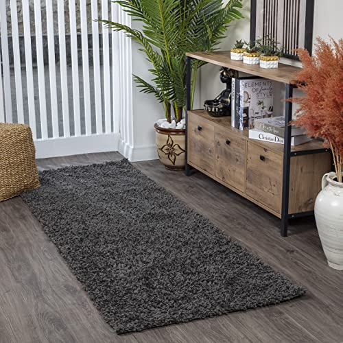 Livabliss Home Shaggy Rug - Alfombra Salon Grande Habitacion, Dormitorio - Alfombra Pelo Largo Berber Abstracta, Pelo Grueso y Esponjoso - Alfombras Grande de 80x220cm, Gris Oscuro