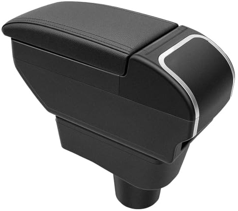KAERGK Doppelschicht Armlehne Box Für Mitsubishi Mirage Attraction Space Star 2014-2023 Mittelkonsole Aufbewahrungsbox mit Cup Halter Armlehne Zubehör Schwarz | Doppeldecker Stauraum, mit Getränkehaltern, einfach zu montieren, verstellbare Auto-Armlehne, PU-Leder, schwarze Linie