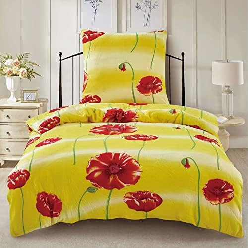 HENGWEI Mikrofaser Bettwäsche 135x200 Set,Bettwäsche-Sets,Warme Bettwäsche 135x200 Winter Bettbezug 135 x 200 mit Kissenbezug 80x80cm, Mohnblumen