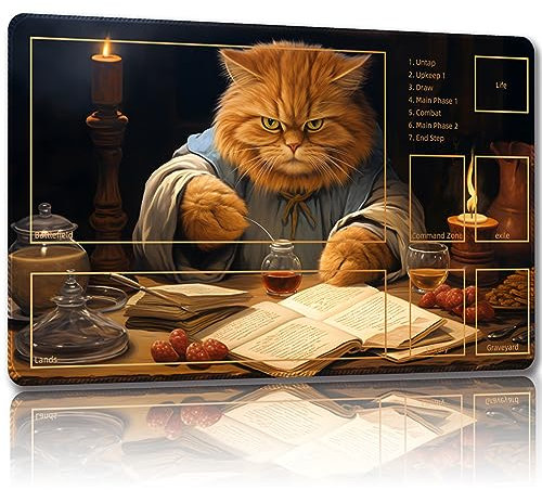 Malqiqi MTG Game Mat with Storage Bags, 24 x 14 inches, Card Board Game Mat, Desk Mat (Cat 1-Auxiliary Combat)