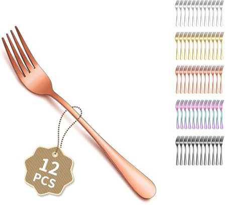 Berglander Or rose fourchettes de table 12pcs de18cm, ensemble de fourchettes à dîner en acier inoxydable pour la maison, le restaurant, les repas quotidiens, facile à nettoyer et lavable
