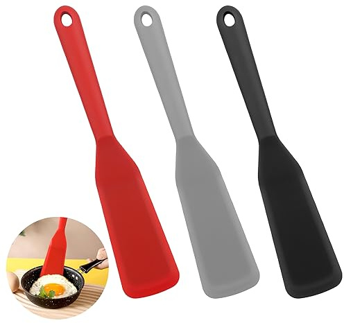 3 Pack Silicone Spatula Set,Spatulas for Cooking,Multi-Purpose Non-Stick Heat-Resistant, Flexible Cooking Utensils, BPA-Free,Kitchen Spatulas for Baking Flipping and Mixing(Red+Black+Grey)