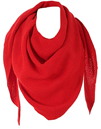 FASHION YOU WANT Damen XXL Strick Dreieck Schal mit Reiskorn Strickmuster in Unifarben, Schal, Leichtes Tuch (knallrot)