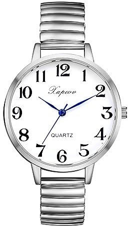 Silverora Women's Quartz Watch with Elastic Band, Large Black Dial, Arabic Numerals - Gift for Women & Elderly