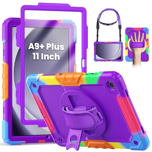 SEYMCY Schutzhülle für Samsung Galaxy Tab A9+/ A9 Plus, 27,9 cm (11 Zoll) | Full Body Stoßfest mit Displayschutzfolie, drehbare Handschlaufe & Ständer, Schultergurt für Samsung A9+ Tablet Hülle, Lila
