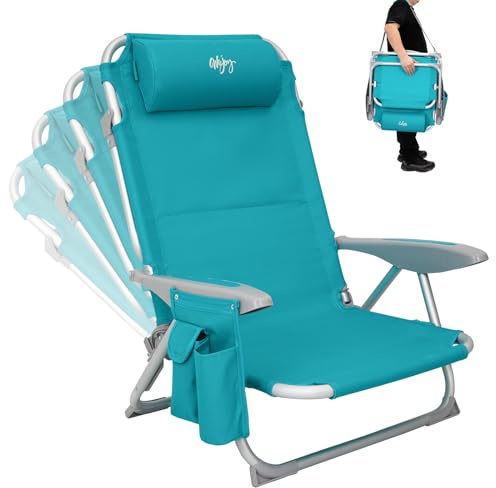 #WEJOY Chaise de Plage Pliable Fauteuil de Plage Camping à 4 Position Réglable Siege de Plage Pliante Portable Chaise Basse de Camping en Aluminium Charge 120 kg pour Voyage Pique-Nique Jardin, Cyan