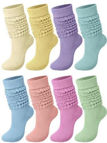 Jeyiour 8 Paar Slouch-Socken für Damen, kniehohe Scrunch-Stiefelsocken, weich, 80er-90er-Jahre, Größe 43-45, Pastellfarben., Einheitsgröße