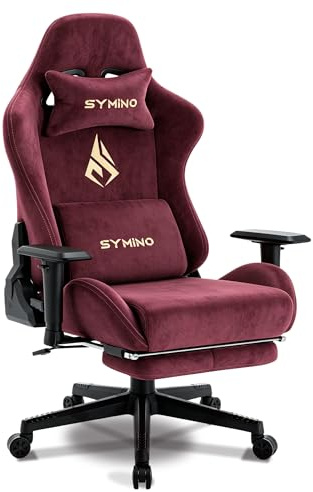 Symino Gaming Chair, Computer Chair with Footrest, Headrest and Lumbar Support, Ergonomic PC Chair, Height Adjustable Rotating Task Chairs, Red