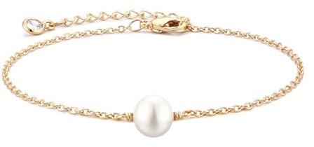 Jenosy 14K Vergoldet Armband Damen Gold mit Weiß Perle Personalisiertes Verstellbar Anhänger Armband für Frauen Mädchen Schmuck