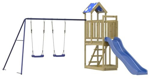 vidaXL Spielturm, Klettergerüst mit Schaukeln Rutsche Leiter, Kinder Kletterturm Spiel-Zubehör für Garten, Holz Spielplatz Spielhaus, Kiefernholz Imprägniert