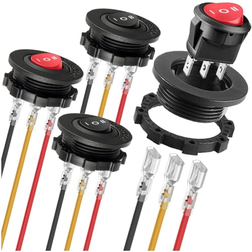 MKBKLLJY 4St. 2Wege Rundwippschaltergehäuse 12V 3polig 3Positionen-Schalter EIN/AUS/EIN 6A/250V AC 10A/125V DC SPDT 20mm Rot/Schwarz Kreis Kippschalter mit Anschlussdraht für Auto Boot