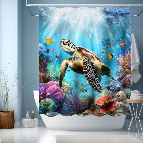 JINGYOU Duschvorhang Blau 150x180cm, Duschvorhang Waschbar, duschvorhänge mit Gewicht,Textil Polyester Waschbar badevorhang mit 12 Haken