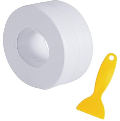 HRLORK 1 Pcs Bath Sealant Strip 2.2cm*11FT Self Adhesive Sealing Tape Caulk Sealing Waterproof Tape for Garden Bathroom Kitchen with Sealant Tool- White