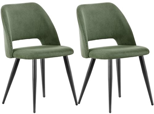 WAFTING Esszimmerstühle aus Cordstoff mit Dickem Schwamm,2er Set,Grün | Mit dickem Schwamm gepolstert, separaten Metallfüßen, Moderner Polsterstuhl für Esszimmer, Wohnzimmer, Schlafzimmer,Empfang