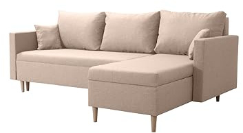 DMSM Beige Modernes Schlafsofa Ecksofa SCANDIK L + 2X Bettzeugbehälter
