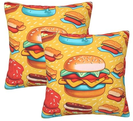 AYCZN Cute Hamburger Pillow Covers 22x22 Inch, AST Food Throw Pillow Covers Pack of 2 Decorative Cushion Casefor Couch Sofa Living Room Bed Pillowcase