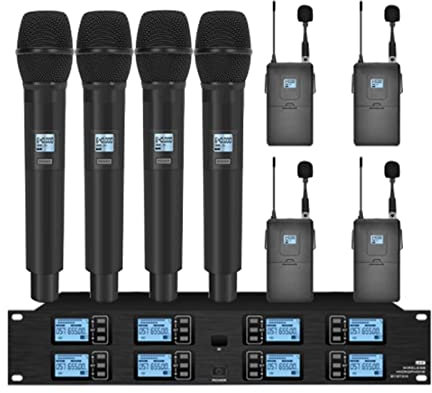 Sistema interfonico, Microfono wireless UHF professionale Microfono palmare a 8 canali Microfono lavalier Microfono for conferenze Stage Performance,Qualità audio chiara(Hand-held lavalier)