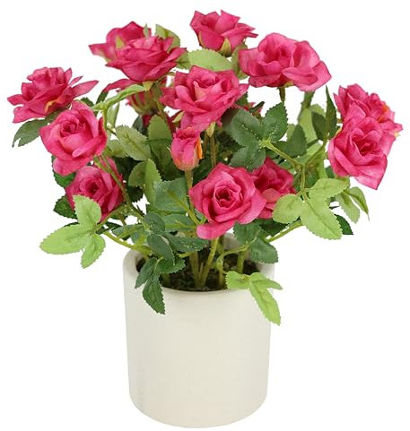 Wildröschen im Topf 32cm Deko Kunstblume Rosen Kunstrosen Wildrosen Kunstpflanze Blumen Künstliche Seidenblume Hochzeitsdeko Blumenstrauß Tischdeko Blumendeko Dekoblume Topfblume Topfpflanze, rosa