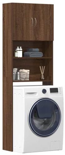 Mobile Lavatrice Rovere Marrone 190x64x24 cm, Mobile Bagno Lavatrice, Mobiletto Porta Lavatrice da Bagno con Scaffale e Armadietti in Legno Multistrato (Peso 25,9KG)