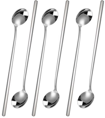 6 Stück Mini-Teelöffel aus Edelstahl Lange Kaffeelöffel mit Langem Griff Rührlöffel für Dessert Kuchen Cappuccino Cocktaillöffel Kaffee Kaltgetränk Kleiner Löffel