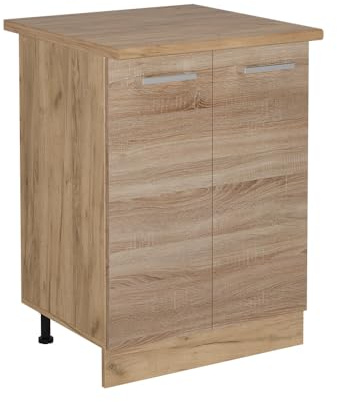Vicco Küchenunterschrank R-Line, Sonoma, 60 cm | 2 Türen · AP Eiche inkl. · Höhenverstellbare Füße · 1 Einlegeboden · ✓ Frei kombinierbar