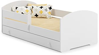 KOBI Lit Enfant LUK avec Matelas, Blanc | pour Chambres d'enfants | pour Un garçon et Une Fille | Lit Bebe pour Enfants | (avec tiroir, 140x70)