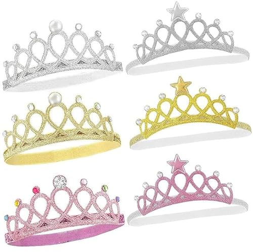 Qanye 6 Stück Krone Mädchen, Prinzessin Krone Mädchen, Sparkling Crown Stirnband, Haarreif mit elastischem Band für Geburtstage Feste, Europäischer Und Amerikanischer Stil