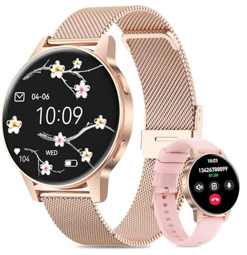 Miecgth 2025 Smartwatch Donna con SIRI/ET/HR, 1.27 TFT Orologio Donna con Chiamate Cardiofrequenzimetro Ciclo Mestruale IP68 24H Sonno Caloria Fitness Tracker per Android & iOS (Oro rosa)