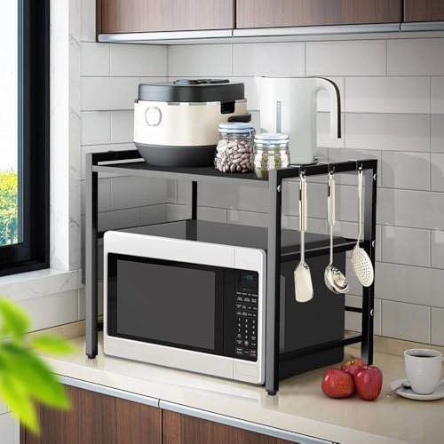 2-Tier Expandable Microwave Oven Rack Countertop for Kitchen
