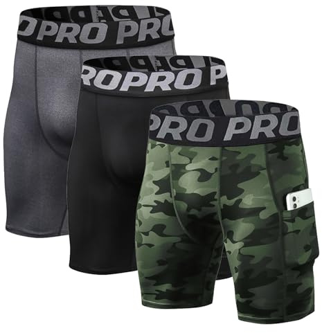 BEGIANT Kompressionsshorts för män sportshorts av spandex högpresterande löparshorts träningsunderkläder som ett ventilerande basskikt, Paket med 3: svart/kamouflagegrön/grå, XL