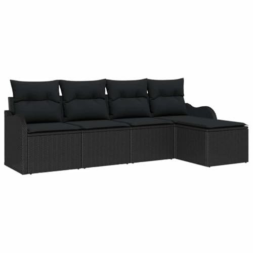 vidaXL 5-delat Trädgårdsoff-set med Kuddar Svart Poly Rattan för Utomhus Patio Balkong Sittande Modulär Möblering Hållbar Vävd Lounge
