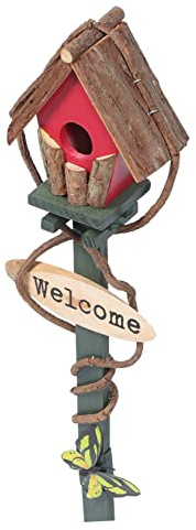 Abaodam Outdoor Garden Bird House Stake with Durable Wood and Rattan Lawn Decoration for Patio and Garden Decorative Bird Nest Decor for Gifts and Outdoor Use Random Color
