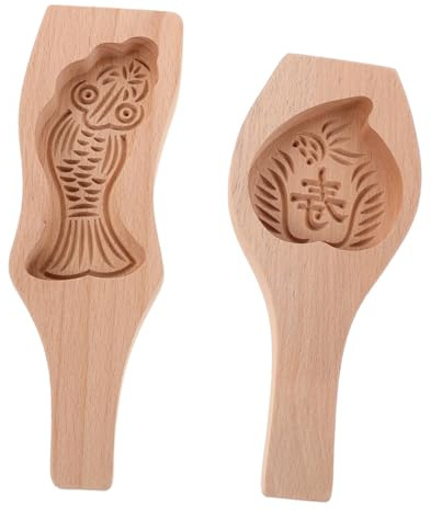 Gatuida 2pcs Chinese Mooncake Mold Cake Cooking Mold Wood Mooncake Molder Wooden Butter Cookie Chinese Style Wooden Cookie Press Light Brown