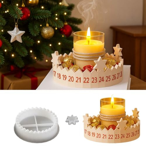 Calendario de Adviento de silicona, molde de silicona, molde de Navidad, molde de fundición para calendario de Adviento, molde de Navidad, portavelas, forma de estrella, molde de silicona, para velas