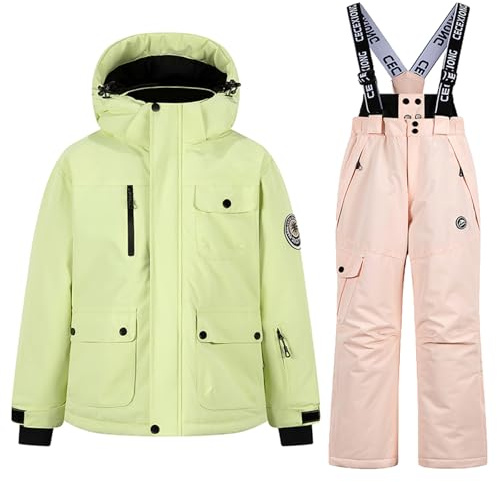 combinaison de travail enfant thermique pour Garçons Filles Veste et Pantalon de Ski avec combinaison amovible et Neige Bavoir Pantalon pour 3-14 Ans Veste et Pantalon de Ski thermique