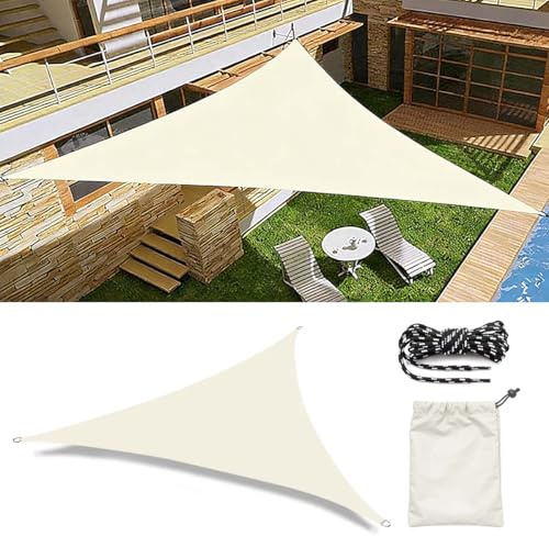 Vela Ombreggiante Impermeabile Triangolo, Vela di OmbraTriangolare 3x3x3m, Tenda a Vela Triangolare Protezione Raggi UV per Esterno, Giardino, Terrazzo, Balcone, Patio (Beige)