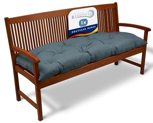 Beautissu Coussin Banc extérieur balancelle Banquette pour Jardin | 150x50x10cm bleu-gris pour terrasse balcon d'assise matelas rembourrage Flair BK
