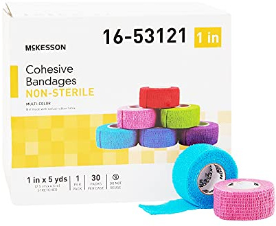 McKesson Cohesive Bandages, Non-Sterile, Latex-Free, Multi-Color, 1 in x 5 yd, 1 Count, 30 Packs, 30 Total